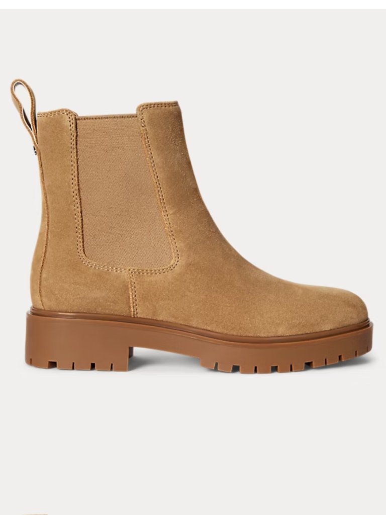 Lauren Ralph Lauren Allyson Suede Bootie Camel Tan Women's 8 Chelsea Boot